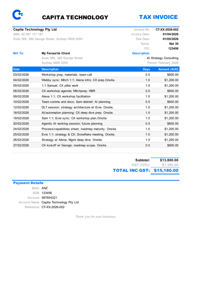Example invoice output